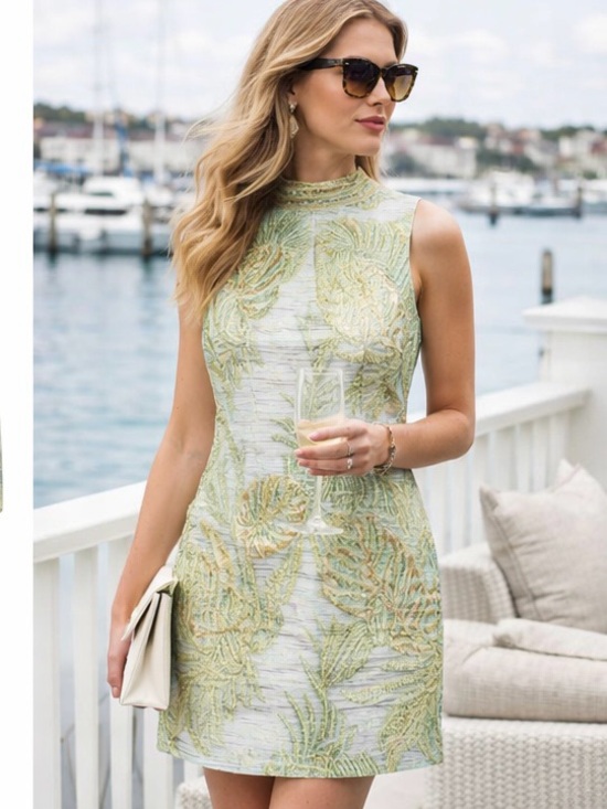 Alex Marie Savannah Jacquard Sheath Dress Floral Size 6 Metallic Resort Cocktail